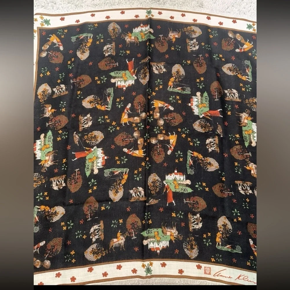 Calvin Klein Vintage Authentic Farming/village Print Scarf-black